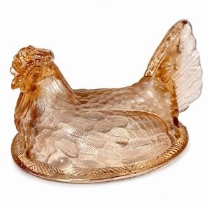 Vintage L.G. Wright Pink Peach Glass Hen On Nest LID ONLY Large 8" Split Tail